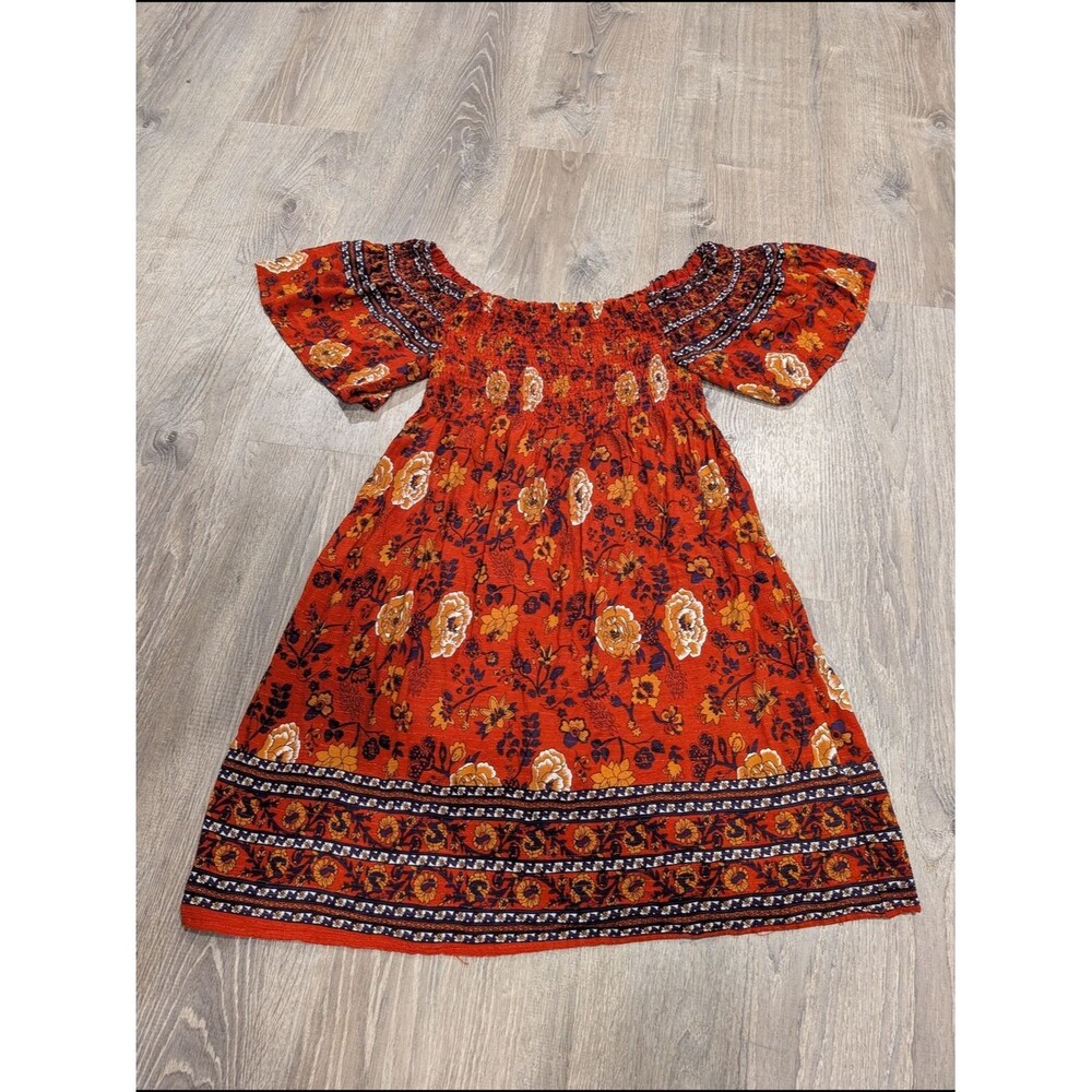Wild Moss Floral Smocked Off The Shoulder Boho Midi Dress Size XL